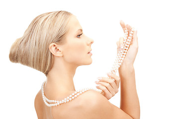 Image showing beautiful woman with pearl beads