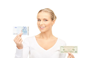 Image showing woman with euro and dollar money notes