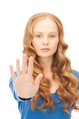 Image showing woman making stop gesture