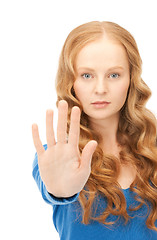 Image showing woman making stop gesture