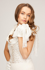 Image showing beautiful woman in white gloves