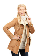 Image showing beautiful woman in sheepskin jacket