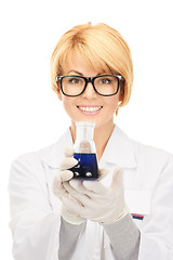 Image showing lab worker holding up test tube