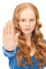 Image showing woman making stop gesture