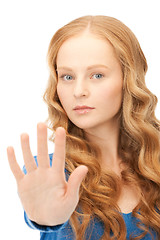 Image showing woman making stop gesture