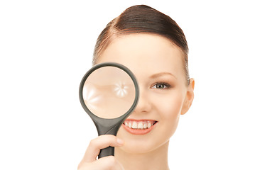 Image showing  woman with magnifying glass	 