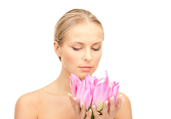 Image showing beautiful woman with lotus flower