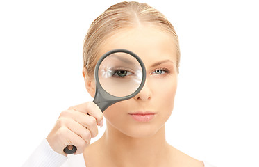 Image showing woman with magnifying glass