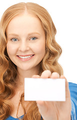 Image showing happy woman with business card