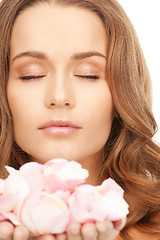 Image showing beautiful woman with rose petals