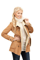 Image showing beautiful woman in sheepskin jacket