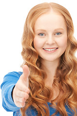 Image showing woman with an open hand ready for handshake