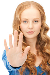 Image showing woman making stop gesture