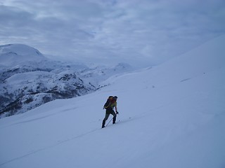 Image showing Uphill mountain skiing