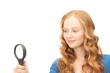 Image showing woman with magnifying glass