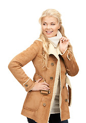 Image showing beautiful woman in sheepskin jacket