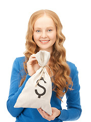 Image showing woman with dollar signed bag