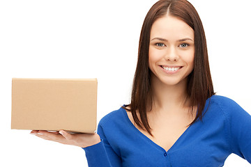 Image showing attractive businesswoman with cardboard box