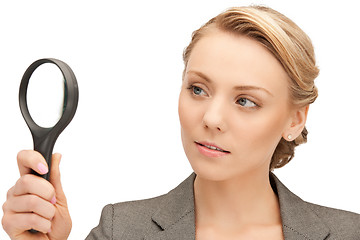 Image showing woman with magnifying glass