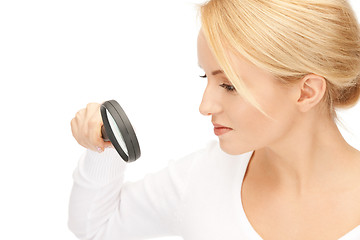Image showing woman with magnifying glass