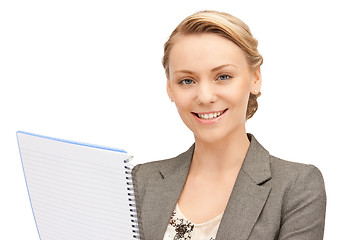 Image showing happy woman with big notepad