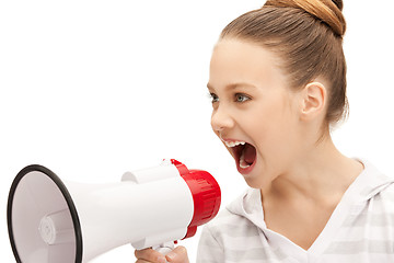 Image showing teenage girl with megaphone