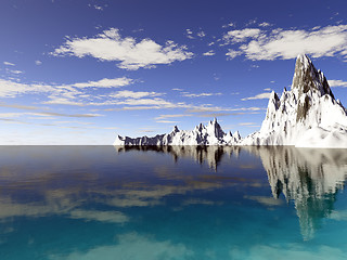 Image showing Alaska icebergs with reflections in a tropical blue ocean