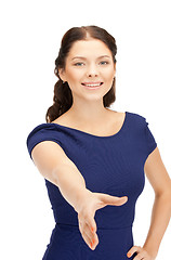 Image showing woman with an open hand ready for handshake