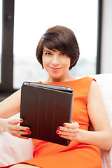 Image showing happy woman with tablet pc computer