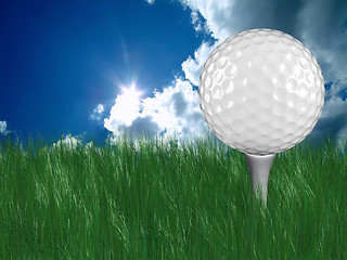 Image showing white golf ball on tee,ground level