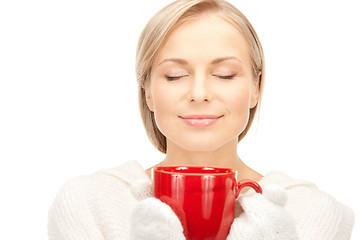 Image showing woman with red mug