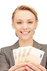 Image showing lovely woman with euro cash money