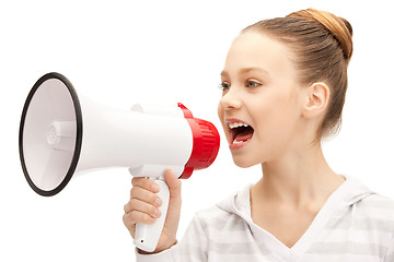 Image showing teenage girl with megaphone