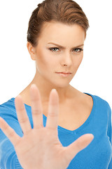 Image showing woman making stop gesture