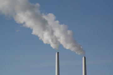 Image showing white smoke on blue sky