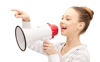 Image showing teenage girl with megaphone