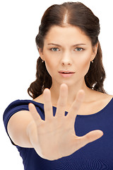 Image showing woman making stop gesture