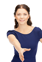 Image showing woman with an open hand ready for handshake