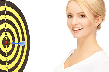 Image showing businesswoman with dart and target