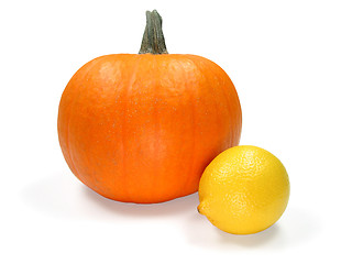 Image showing Pumpkin and lemon on white background (+ clipping path)