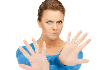 Image showing woman making stop gesture