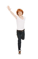 Image showing jumping man in  white shirt