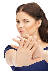 Image showing woman making stop gesture