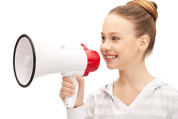 Image showing teenage girl with megaphone