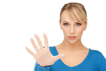 Image showing woman making stop gesture