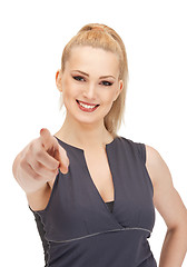 Image showing lovely fitness instructor pointing her finger