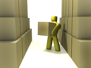 Image showing 3d person in an abstract warehouse enviroment.