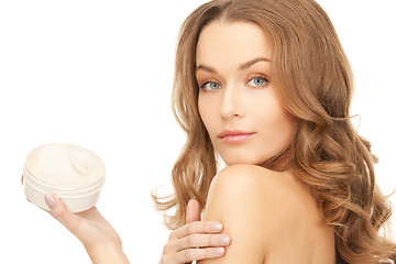 Image showing beautiful woman with moisturizing creme