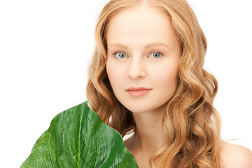 Image showing woman with green leaf