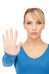 Image showing woman making stop gesture